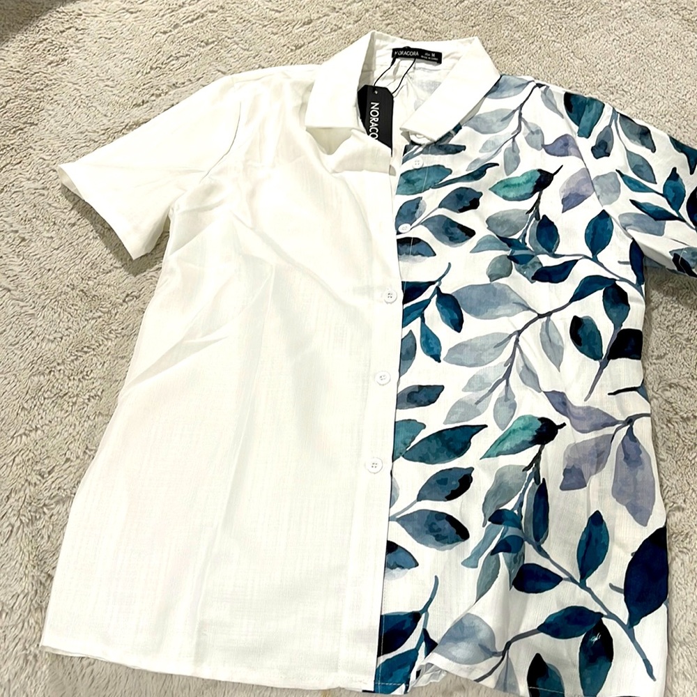 Notacora M NWT white and blue/teal blouse